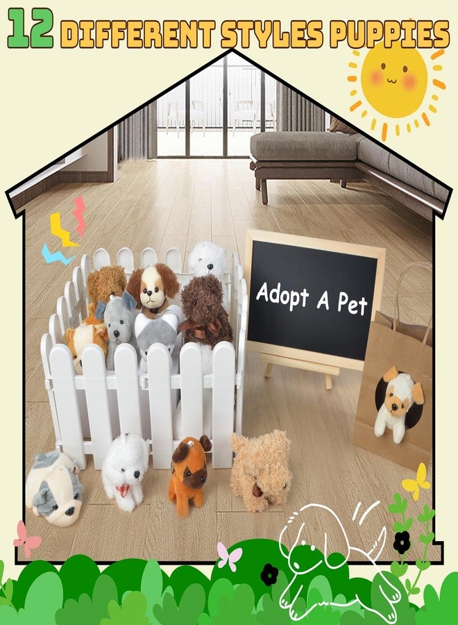 letesult 36Pcs Adopt A Puppy Party Favors, Mini Stuffed Animals Adopt A Dog Set Includes 12 Stuffed Dogs 12 Kraft Paper Bags 10 White Plastic Fence Mini Chalkboard & Chalk Marker for Adopt A Pet Party - Image 5